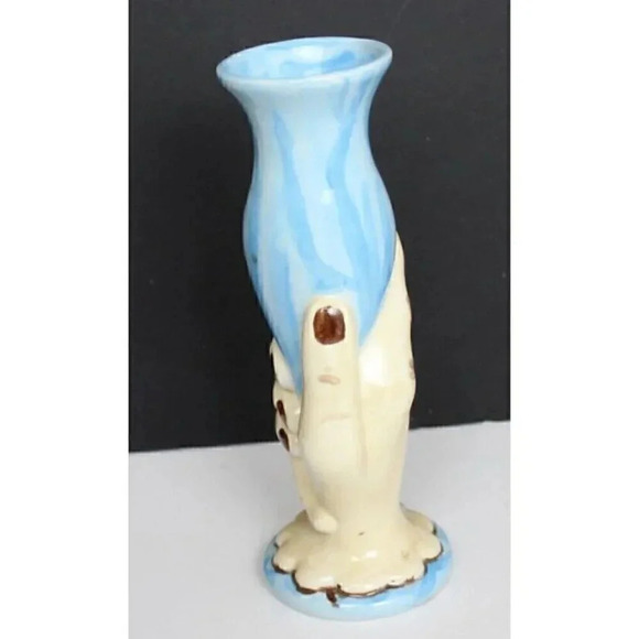 Vtg Pottery Blue Retro Hand Vase Hand Holding Vase Flower Room Decor 8.5" Tall - Picture 2 of 3